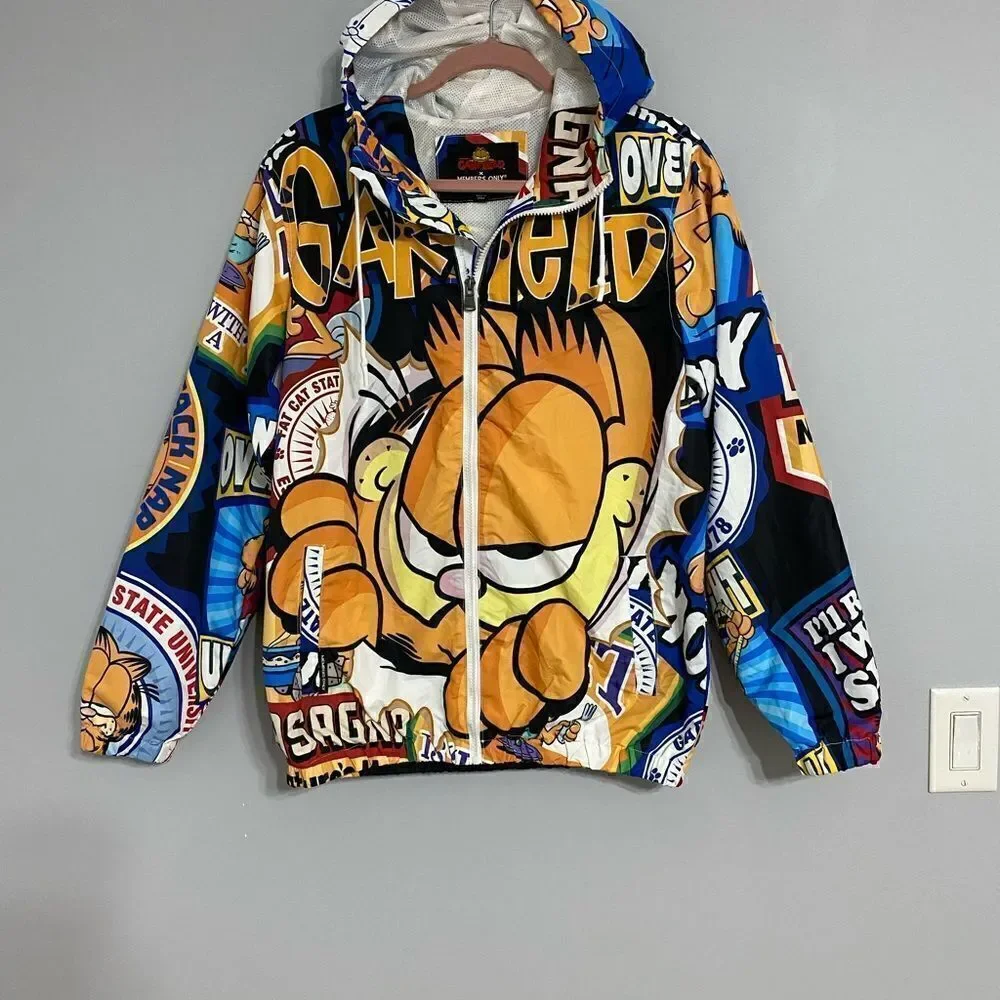 Members Only Garfield Windbreaker Oversized Jacket Women Size S
